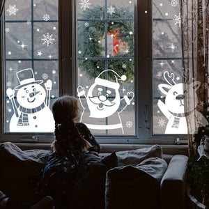 1Set Santa Claus Snowman Elk Window Stickers Snowflake Electrostatic Wall Sticker 2023 Christmas Decoration For Home New Year acacuss
