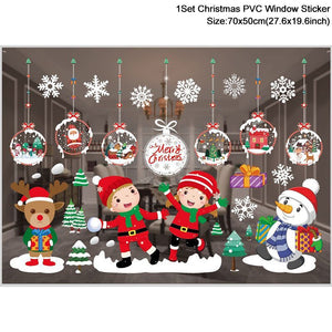 1Set Santa Claus Snowman Elk Window Stickers Snowflake Electrostatic Wall Sticker 2023 Christmas Decoration For Home New Year acacuss