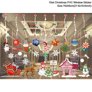 1Set Santa Claus Snowman Elk Window Stickers Snowflake Electrostatic Wall Sticker 2023 Christmas Decoration For Home New Year acacuss