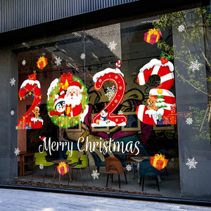 1Set Santa Claus Snowman Elk Window Stickers Snowflake Electrostatic Wall Sticker 2023 Christmas Decoration For Home New Year acacuss