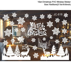 1Set Santa Claus Snowman Elk Window Stickers Snowflake Electrostatic Wall Sticker 2023 Christmas Decoration For Home New Year acacuss