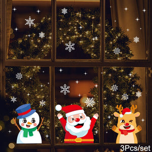 1Set Santa Claus Snowman Elk Window Stickers Snowflake Electrostatic Wall Sticker 2023 Christmas Decoration For Home New Year acacuss