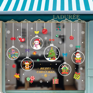 1Set Santa Claus Snowman Elk Window Stickers Snowflake Electrostatic Wall Sticker 2023 Christmas Decoration For Home New Year acacuss