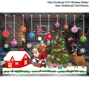 1Set Santa Claus Snowman Elk Window Stickers Snowflake Electrostatic Wall Sticker 2023 Christmas Decoration For Home New Year acacuss