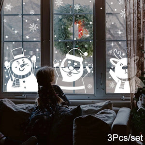 1Set Santa Claus Snowman Elk Window Stickers Snowflake Electrostatic Wall Sticker 2023 Christmas Decoration For Home New Year acacuss