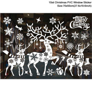 1Set Santa Claus Snowman Elk Window Stickers Snowflake Electrostatic Wall Sticker 2023 Christmas Decoration For Home New Year acacuss