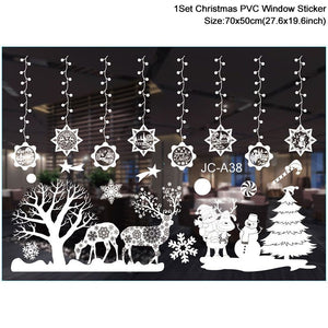 1Set Santa Claus Snowman Elk Window Stickers Snowflake Electrostatic Wall Sticker 2023 Christmas Decoration For Home New Year acacuss