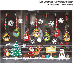 1Set Santa Claus Snowman Elk Window Stickers Snowflake Electrostatic Wall Sticker 2023 Christmas Decoration For Home New Year acacuss