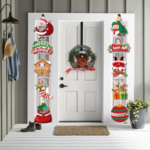 1pair Merry Christmas Door Hanging Banner Santa Claus Snowman Couplet Navidad 2023 Christmas Party Home Decoration 2024 Noel acacuss