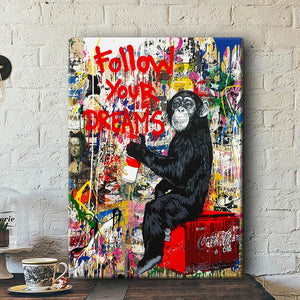 1pc Banksy Art Follow Your Dreams Monkey Posters Graffiti Street Wall Canvas Painting And Prints Animals Pictures acacuss