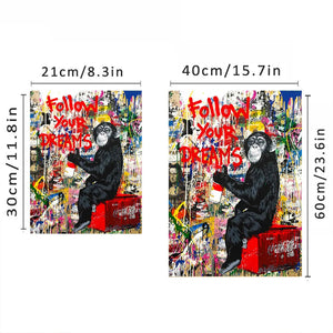 1pc Banksy Art Follow Your Dreams Monkey Posters Graffiti Street Wall Canvas Painting And Prints Animals Pictures acacuss