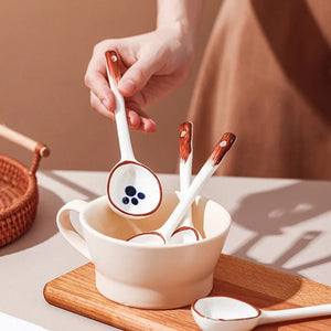 1pc Ceramic Spoon Rice Spoon Cartoon Cute Soup Spoon Household Tableware Long Handle Spoon acacuss