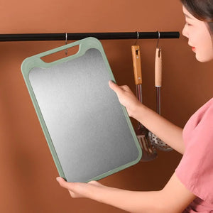 1pc Cutting Board Two Sides Of Stainless Steel and Plastic Dual-purpose Multifunctional Cut Vegetables and Meat Chopping Board acacuss