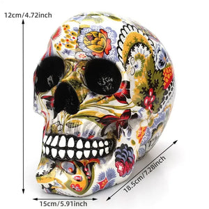 1pc, Horror Skull Decoration Resin Color Flower Painting Halloween Skull Home Bar Table Desktop Decoration Craft Gift acacuss