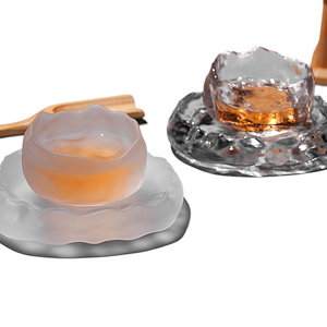 1pc Japanese Style Glass Cup Tasting Transparent/Frozen Tea Cups White Wine Cup Kongfu Master Teacup Tea Cup And Tea Mat 2 Style acacuss