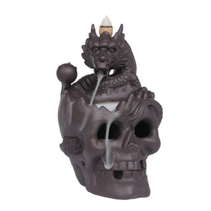 1pc LED Waterfall Dragon Incense Burner Skull Backflow Incense Burner Halloween Home Decor Home Aromatherapy (Without Incense) acacuss