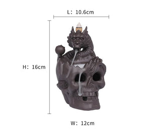 1pc LED Waterfall Dragon Incense Burner Skull Backflow Incense Burner Halloween Home Decor Home Aromatherapy (Without Incense) acacuss