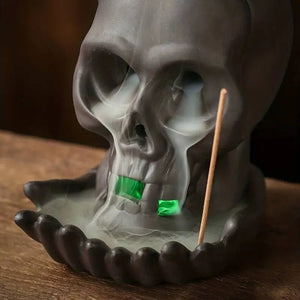 1pc LED Waterfall Dragon Incense Burner Skull Backflow Incense Burner Halloween Home Decor Home Aromatherapy (Without Incense) acacuss
