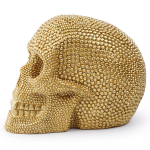 1pc, Resin Sparkling Golden Skull Statue With Intricate Detailing For Office Decoration Or Halloween Party acacuss