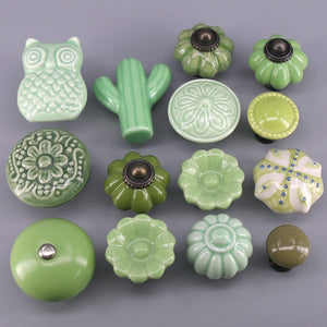 1x Green color series Ceramic Knobs Dresser Drawer Cabinet Handle Pulls / CuteKitchen Cupboard Knob Furniture Hardware acacuss