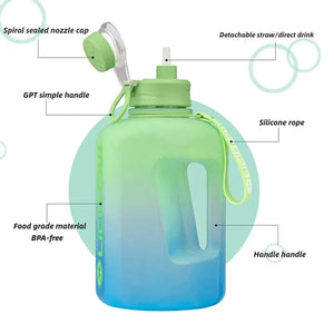 2.2L Large Capacity Sports Water Bottle Outdoor Fitness Kettle Gradient Plastic Water Cup Students Portable Big Ton Ton Barrel acacuss