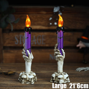 2/3pcs Halloween Skull LED Candlestick Skeleton Ghost Hand Flameless Candle Holder Lamp Lights Halloween Party Bar Decoration acacuss