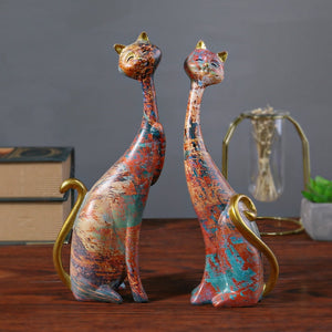 2 Combination Nordic Art Oil Painting Cat Christmas Gift Resin Ornament Doll Bedroom Desktop Entrance Sculpture Cat acacuss