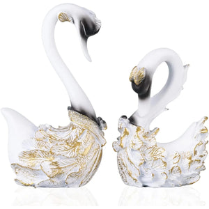 2 Pcs Swan Sculpture, Couple Swan Decorative Statue Modern Home Decor for Living Room Bedroom, Coffee Table Decor acacuss