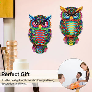 2 Pcs owl metal wall decoration wall art hanging fine garden decoration colorful owl fence decoration porch courtyard balcony acacuss