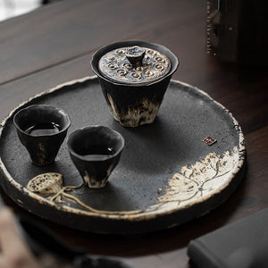 200ml Handmade Embossed Lotus Ceramic Tea TureeWabi Sabi Style Covered Bowl Coarse Pottery Tea Maker Gaiwan Kung Fu Tea Set Gift acacuss