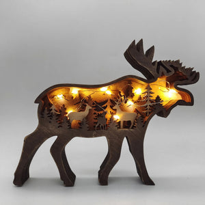 2023 New DIY Wood Elk Brown Bear Ornament Decoration Home Wooden Brown Bear Light Craft Ornament Decor Christmas Gift Crafts acacuss