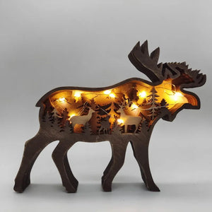 2023 New DIY Wood Elk Brown Bear Ornament Decoration Home Wooden Brown Bear Light Craft Ornament Decor Christmas Gift Crafts acacuss