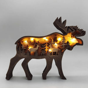 2023 New DIY Wood Elk Brown Bear Ornament Decoration Home Wooden Brown Bear Light Craft Ornament Decor Christmas Gift Crafts acacuss