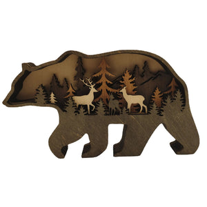 2023 New DIY Wood Elk Brown Bear Ornament Decoration Home Wooden Brown Bear Light Craft Ornament Decor Christmas Gift Crafts acacuss