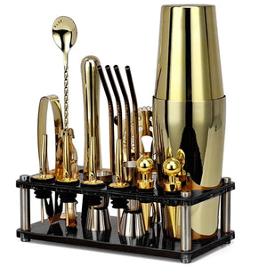 20Pcs/Set Rose Gold Bartender Kit,Cocktail Shaker Set With Rotating Acrylic Stand,For Mixed Drinks Martini Home Bar Kitchen Tool acacuss