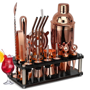 20Pcs/Set Rose Gold Bartender Kit,Cocktail Shaker Set With Rotating Acrylic Stand,For Mixed Drinks Martini Home Bar Kitchen Tool acacuss