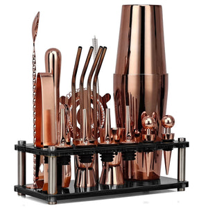 20Pcs/Set Rose Gold Bartender Kit,Cocktail Shaker Set With Rotating Acrylic Stand,For Mixed Drinks Martini Home Bar Kitchen Tool acacuss