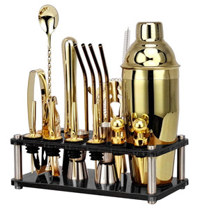 20Pcs/Set Rose Gold Bartender Kit,Cocktail Shaker Set With Rotating Acrylic Stand,For Mixed Drinks Martini Home Bar Kitchen Tool acacuss