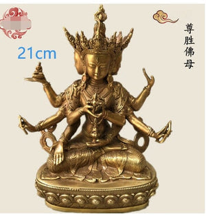 21CM Copper Statue Medicine Master Buddha Yellow God Wealth Green Tara Vajrasattva Great White Umbrella Cover Sun Tathaga acacuss