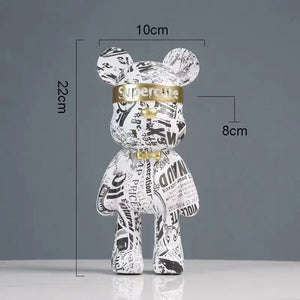 22cm Graffiti Bear Figurine Home Decoration Animal Statue Storage Shelf Modern Room Study Abstract Table Decor Ornament acacuss