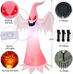 240cm Halloween Inflatable Ghost with Rotating Flame Light Horror Halloween Decoration for Home Outdoor Yard Glowing Ghost Props acacuss