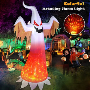 240cm Halloween Inflatable Ghost with Rotating Flame Light Horror Halloween Decoration for Home Outdoor Yard Glowing Ghost Props acacuss