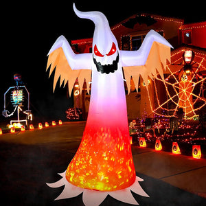 240cm Halloween Inflatable Outdoor Ghost With Kaleidoscope LED Lights Horror Scary Props Garden Yard Halloween Party Decoration acacuss