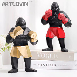 24cm Creative Boxing King Kong Sculpture Fashion Gorilla Animal Character Figurine Orangutan Home Decoration Desk Decor and Gift acacuss
