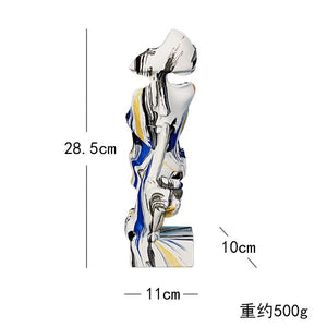 28.5cm Marbled Resin Silence Is Golden Mask Statue Abstract Ornaments Statuettes Sculpture Craft for Office Vintage Home Decora acacuss