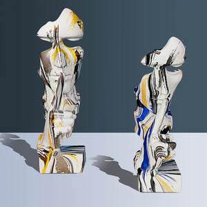 28.5cm Marbled Resin Silence Is Golden Mask Statue Abstract Ornaments Statuettes Sculpture Craft for Office Vintage Home Decora acacuss