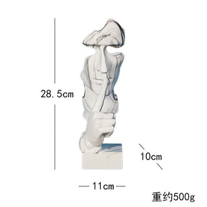 28.5cm Marbled Resin Silence Is Golden Mask Statue Abstract Ornaments Statuettes Sculpture Craft for Office Vintage Home Decora acacuss