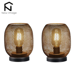 2Pcs Metal Cage Table Lamp Round Shaped LED Lantern Battery Powered Cordless Lamp for Weddings Party Home Decor Candle Holder acacuss