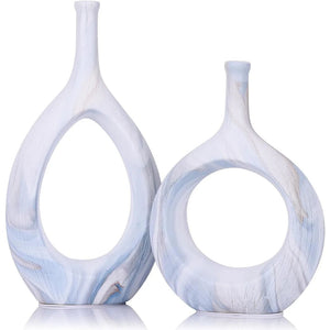 2pc White and Gold Vase Ceramic Home DecorModern Minimalist Circle Decorative Vase, Hollow Ellipse Flower vases Centerpieces acacuss