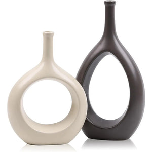 2pc White and Gold Vase Ceramic Home DecorModern Minimalist Circle Decorative Vase, Hollow Ellipse Flower vases Centerpieces acacuss